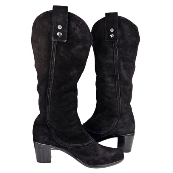 Vaneli Hash Black Nubuck Knee High Stitching Adjustable Snap Pull On Heel Boots - Picture 11 of 16